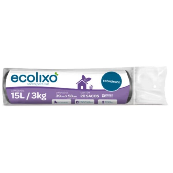 Saco Lixo Ecolixo Economico Preto Rolo 20X15L